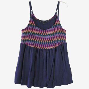 Torrid Womens Size 3 Tank Top Blue Pink Yellow Zigzag Embroidered Stretch